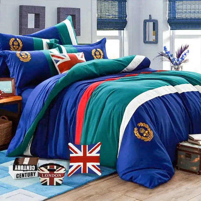 8 Pcs Beautiful Oxford Duvet Bed Sheet Set Blue Green Sheet