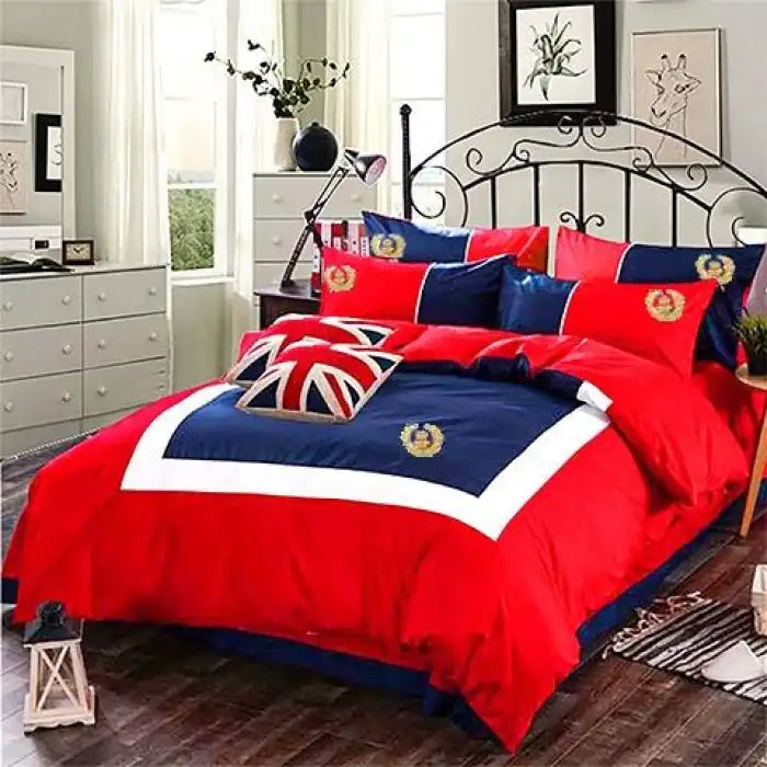 8 Pcs Beautiful Oxford Duvet Bed Sheet Set Red Blue Sheet