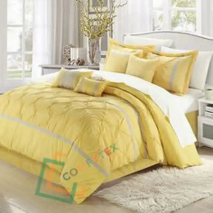 8 Pcs Beautiful Yellow White Duvet Bed Sheet Set Bedding