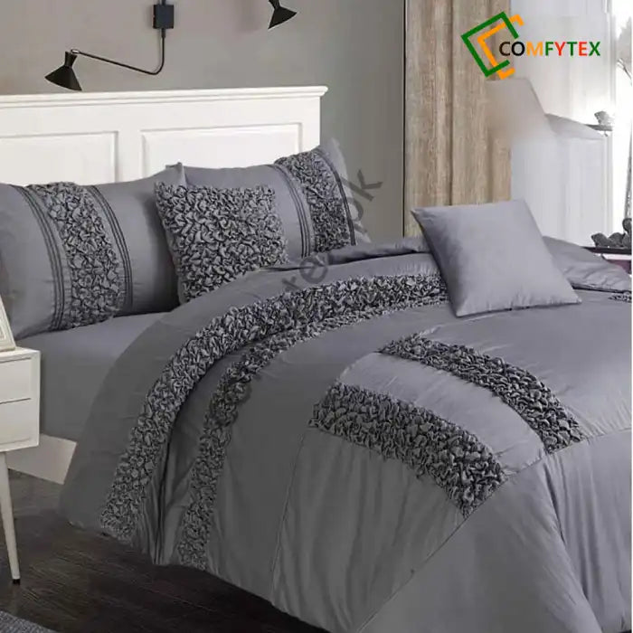 8 Pcs Embellished Duvet Set King Smokey Grey