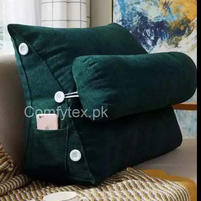 Adjustable Velvet Triangle Sofa Bed Cushion Dark Green Pillow