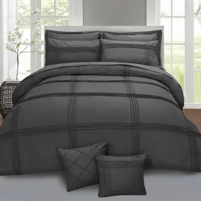 Beautiful 8 Pieces Plated Charcoal Gray Duvet And Pillow Covers Set