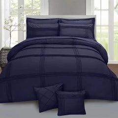 Beautiful 8 Pieces Plated Navy Blue Duvet And Pillow Covers Set Bedding