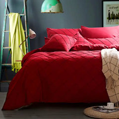 Beautiful 8 Pieces Red Pleated Duvet And Pillow Cover Set With Supreme Quality Bed Sheet Set