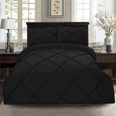 Cross Pleated Duvet Set - Black