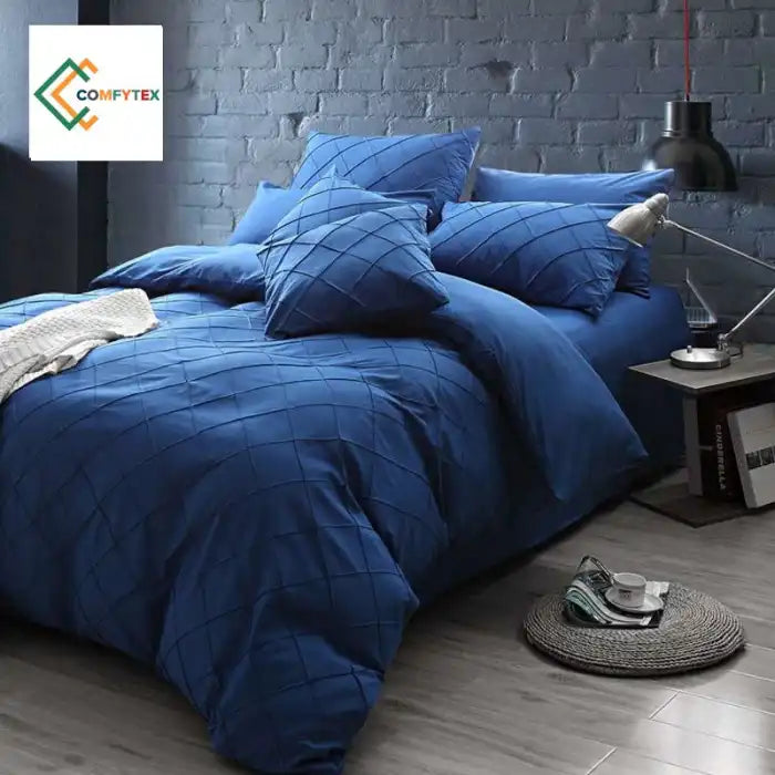 Cross Pleated Duvet Set - Blue