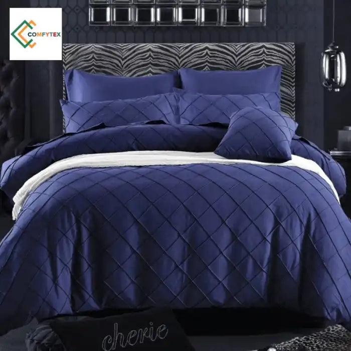 Cross Pleated Duvet Set -Blue