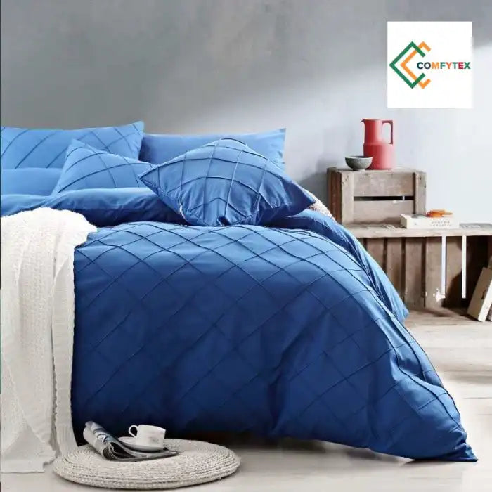 Cross Pleated Duvet Set - Blue