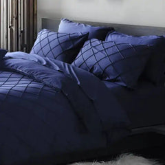 Cross Pleated Duvet Set -Blue