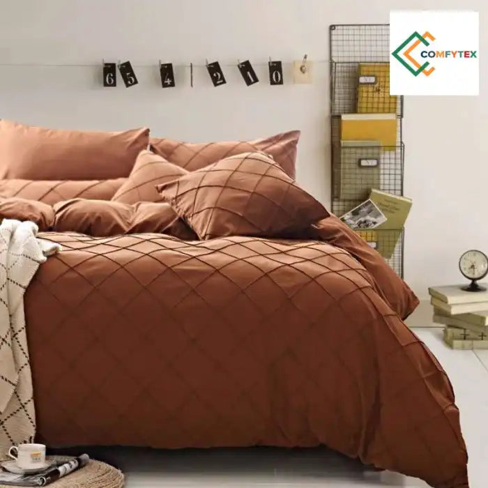 Cross Pleated Duvet Set -Brown