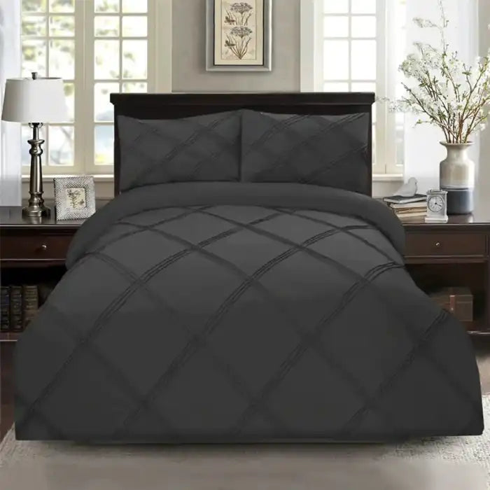 Cross Pleated Duvet Set - Charcol Gray