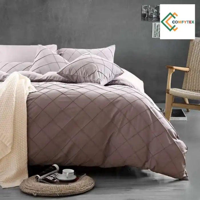 Cross Pleated Duvet Set - Coffee Gray