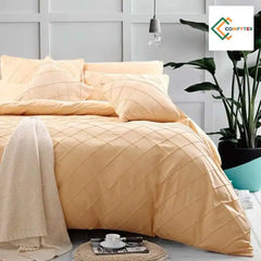 Cross Pleated Duvet Set - Lemon Bige