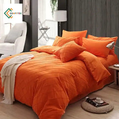 Cross Pleated Duvet Set - Orange