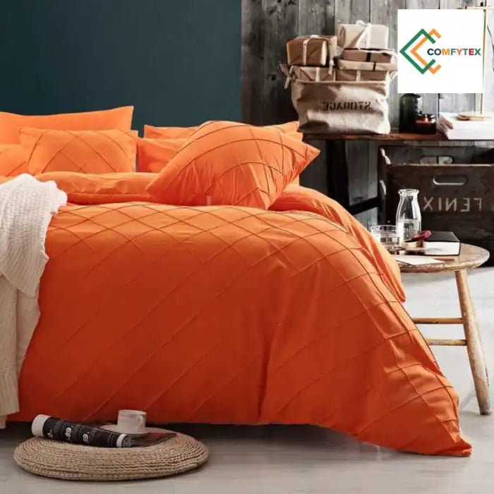 Cross Pleated Duvet Set - Orange