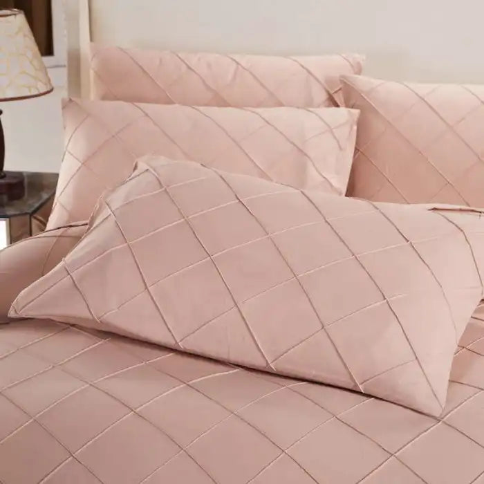 Cross Pleated Duvet Set - Peach