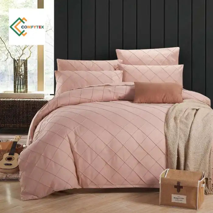 Cross Pleated Duvet Set - Peach