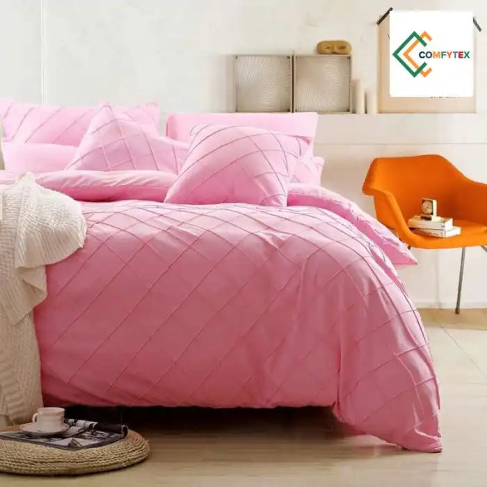 Cross Pleated Duvet Set - Pink Bedding