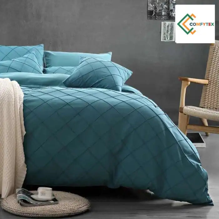 Cross Pleated Duvet Set - Teal