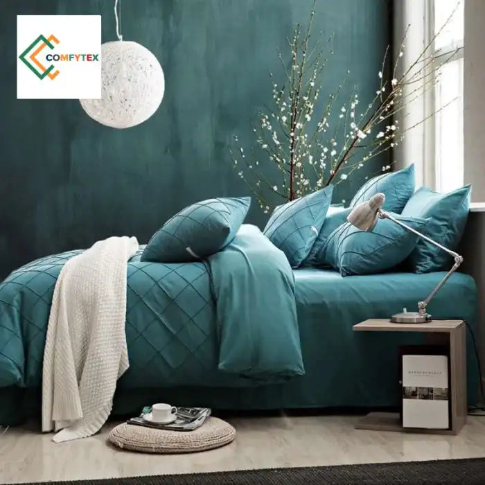 Cross Pleated Duvet Set - Teal