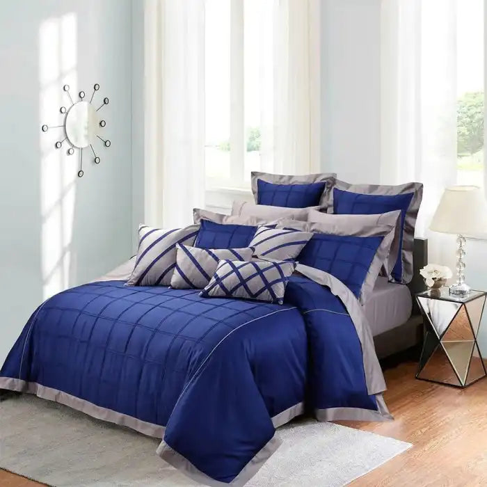 Embellish Horizontal Pleats Duvet Set Blue Gray Bedding