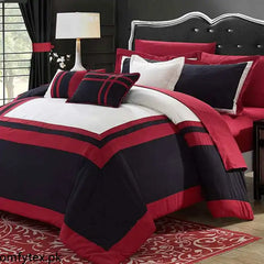 Embellish Patch Pleated Duvet Set - Red And Black