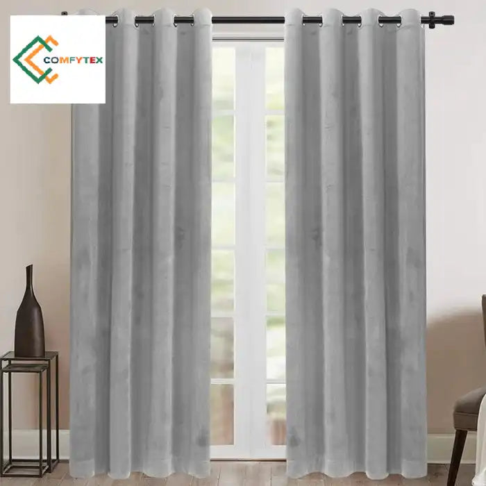 Pack Of 1 Plain Dyed Velvet Eyelet Curtain. Curtains