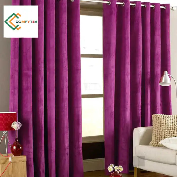 Pack Of 1 Plain Dyed Velvet Eyelet Curtain. Curtains