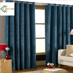 Pack Of 1 Plain Dyed Velvet Eyelet Curtains-Navy Blue. Curtains