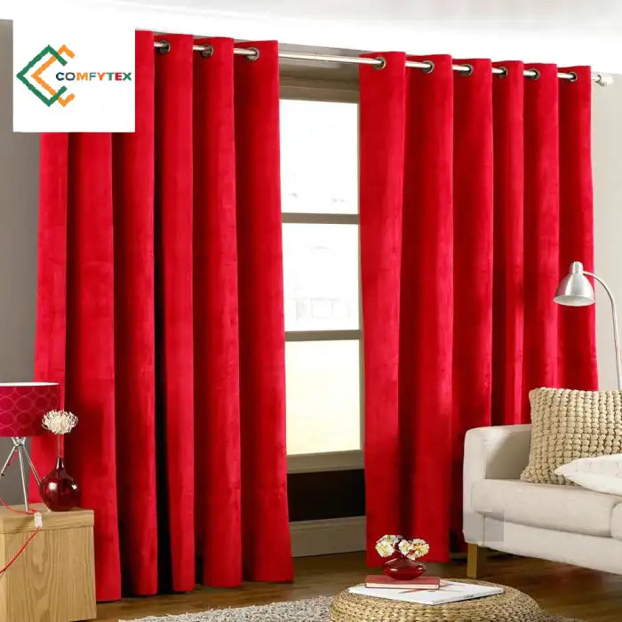 Pack Of 2 Plain Dyed Velvet Eyelet Curtains Curtains