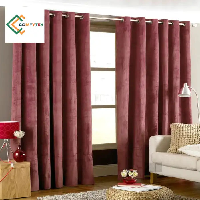 Pack Of 2 Plain Dyed Velvet Eyelet Curtains Curtains