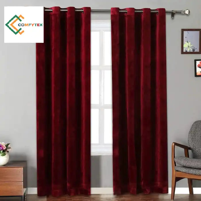 Pack Of 2 Plain Dyed Velvet Eyelet Curtains. Curtains