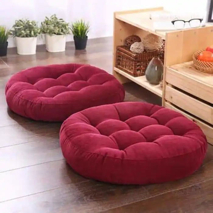 Round Floor Cushion_Ball Fiber Filled Cushions_1 Pair=2Pcs Maroon Cushions