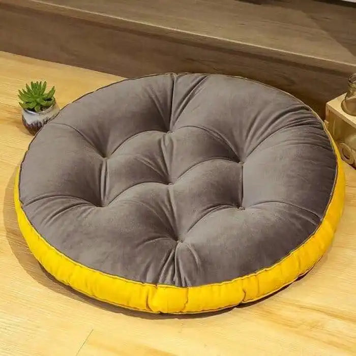 Round Floor Cushion_Ball Fiber Filled Cushions Gray Yellow