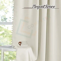 Velvet Curtains With Pom Lace Cream Curtains