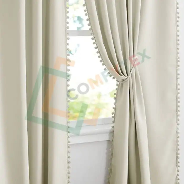 Velvet Curtains With Pom Lace Cream Curtains