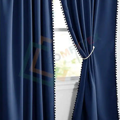 Velvet Curtains With Pom Lace Dark Blue Curtains