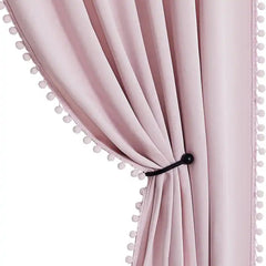 Velvet Curtains With Pom Lace Pink Curtains