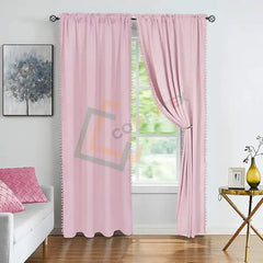 Velvet Curtains With Pom Lace Pink Curtains