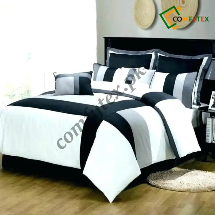 White And Black Stripes Bed Set 8 Pieces Covers